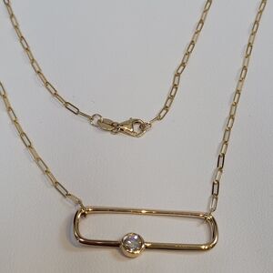 14k Solid Gold Paperclip Diamond Necklace, 18"L.